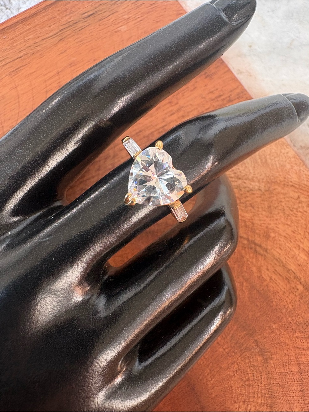 Gold-Tone Ring with Clear Crystal Heart - Size 7.75